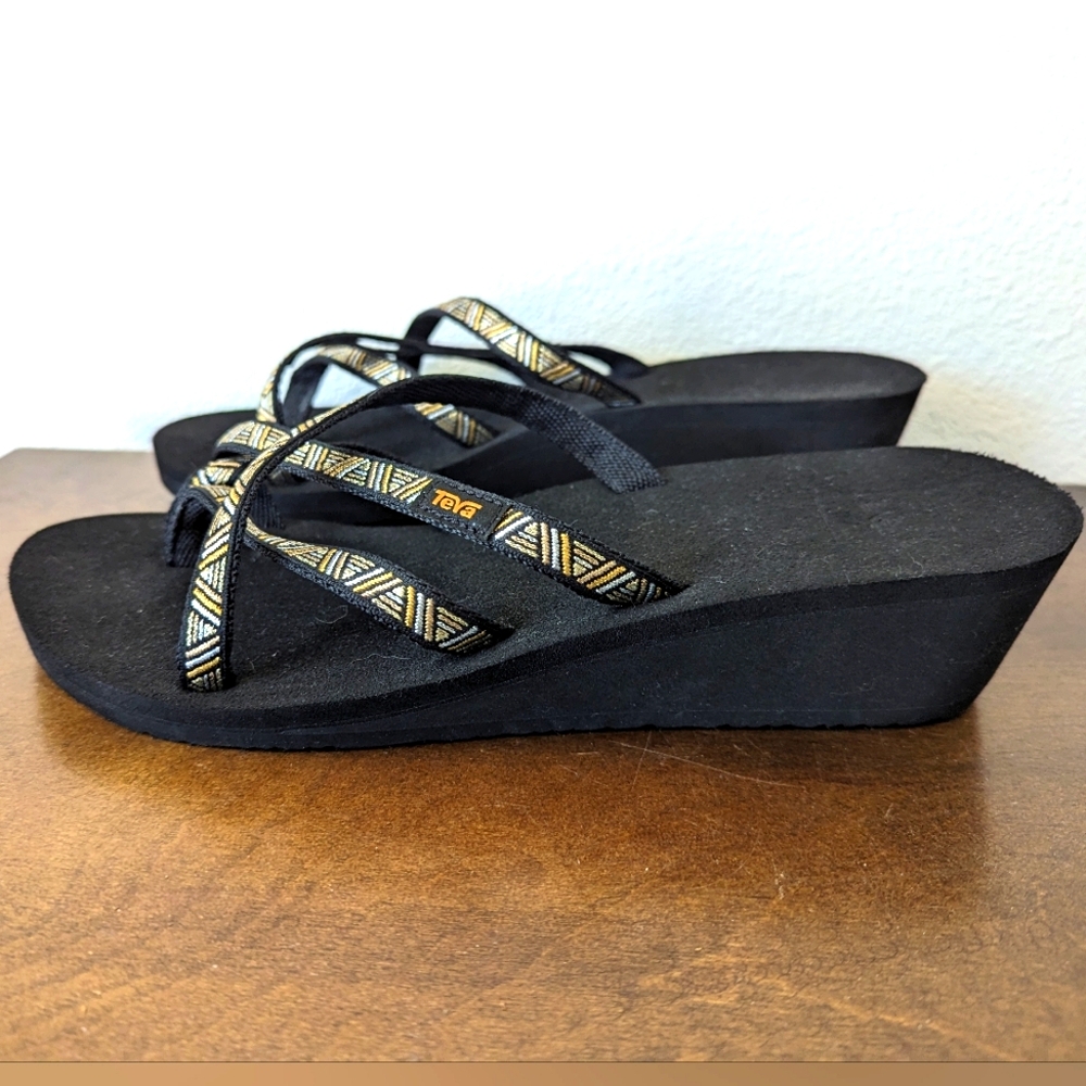 NWOT Teva Women's Mush Mandalyn Wedge Ola 2 Sandals Black/Silver/Gold Size 11
